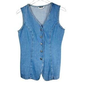VINTAGE NINE Blue Cotton Denim Button Down Vest Western Style Women's Medium